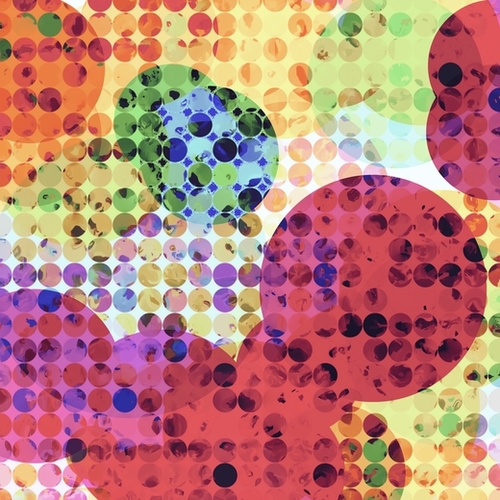 geometric circle pattern abstract background in red pink yellow orange green Mural by Timmy333