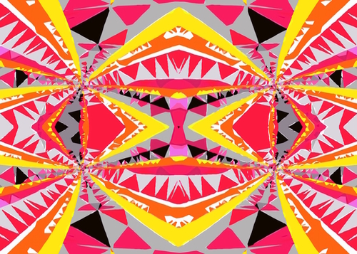 psychedelic geometric triangle polygon abstract pattern in red yellow pink black Mural by Timmy333