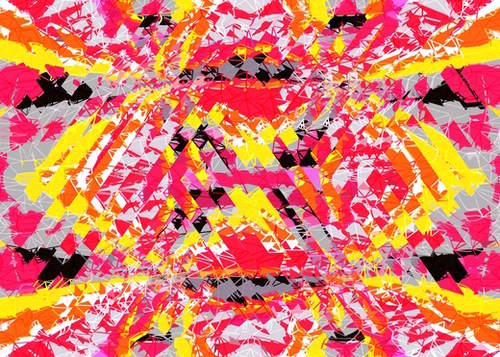 psychedelic geometric abstract pattern in red yellow black Mural by Timmy333