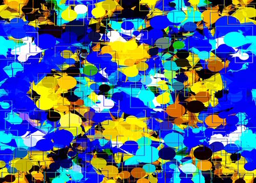 psychedelic geometric circle pattern and square pattern abstract in blue yellow brown Mural by Timmy333
