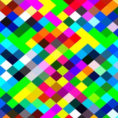 geometric square pixel pattern abstract in blue yellow pink green red Mural by Timmy333
