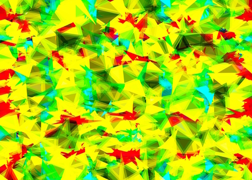 psychedelic geometric triangle abstract pattern in green yellow blue red Mural by Timmy333