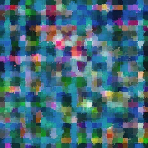 geometric square pixel pattern abstract in blue green pink yellow Mural by Timmy333