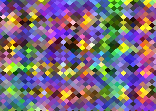 geometric square pixel pattern abstract in purple pink green yellow Mural by Timmy333