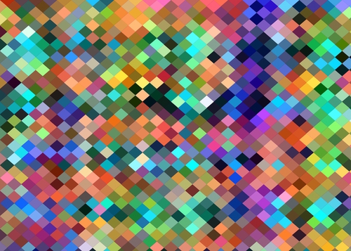 geometric square pixel pattern abstract in orange blue purple pink green yellow Mural by Timmy333