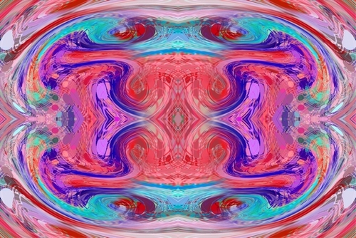 psychedelic geometric symmetry abstract pattern in red pink blue Mural by Timmy333