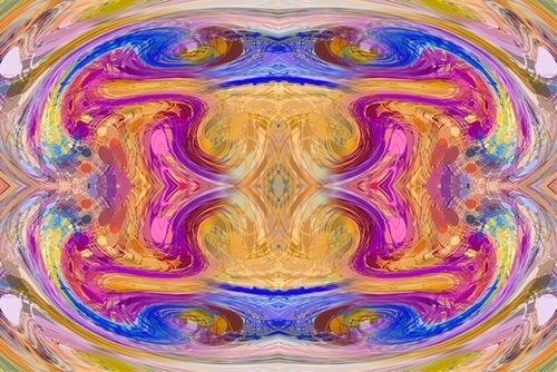psychedelic geometric symmetry abstract pattern in pink yellow blue Mural by Timmy333