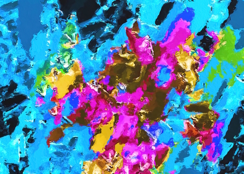 psychedelic splash painting abstract texture in blue pink yellow brown green Mural by Timmy333