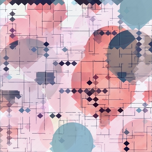 geometric square pixel pattern abstract with circle pattern background in red pink blue Mural by Timmy333
