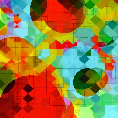 geometric square pixel and circle pattern abstract in red blue yellow Mural by Timmy333