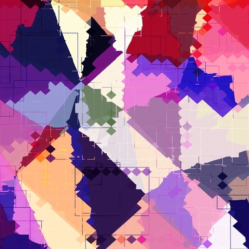 geometric square pixel and triangle pattern abstract in pink purple blue Mural by Timmy333