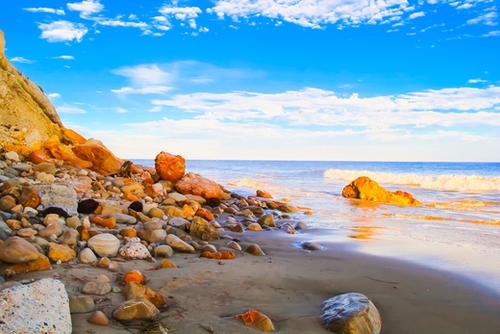sandy beach with blue cloudy sky in summer Mural by Timmy333