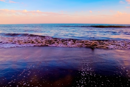 beach sunset with beautiful blue cloudy sky and blue wave in summer Mural by Timmy333