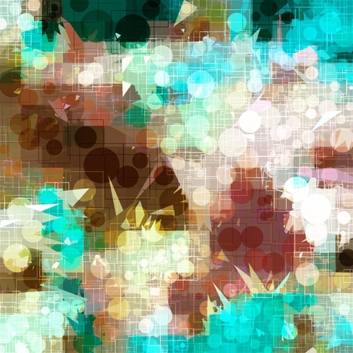 geometric circle and triangle pattern abstract in blue and brown Mural by Timmy333