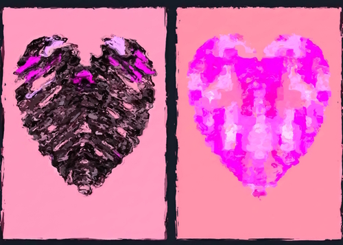 pink heart and black heart shape with pink background Mural by Timmy333