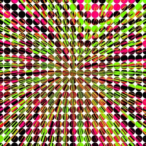 geometric circle abstract pattern in green and pink Mural by Timmy333