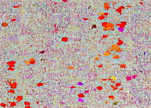 psychedelic abstract art texture background in orange pink red Mural by Timmy333