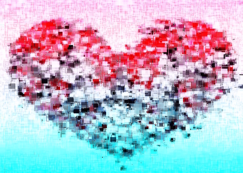 geometric square pattern heart shape abstract background in red pink blue Mural by Timmy333