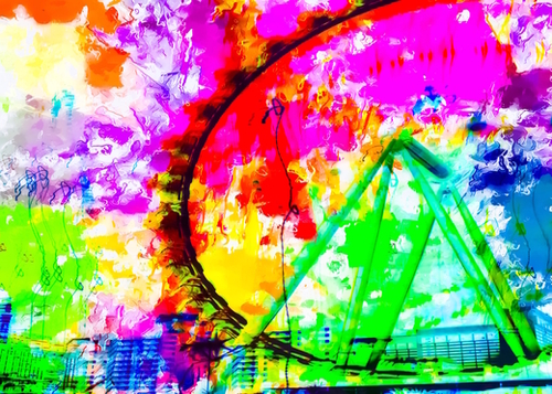 ferris wheel in the city at Las Vegas, USA with colorful painting abstract background Mural by Timmy333