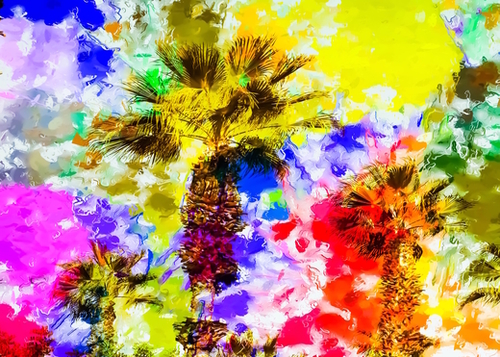 palm tree with colorful painting texture abstract background Mural by Timmy333