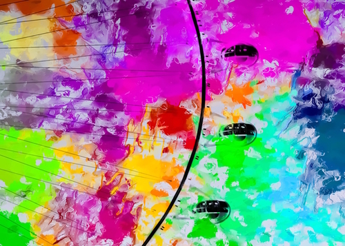ferris wheel with pink blue green red yellow painting abstract background Mural by Timmy333