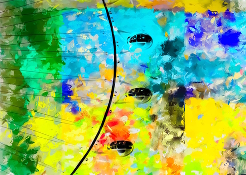 ferris wheel with blue yellow green painting texture abstract background Mural by Timmy333