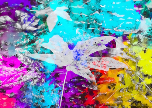 maple leaf with blue purple pink yellow painting abstract background Mural by Timmy333