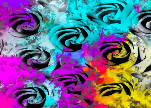 closeup rose texture pattern abstract background in blue purple pink yellow Mural by Timmy333