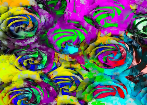 closeup rose texture pattern abstract background in pink yellow green blue Mural by Timmy333