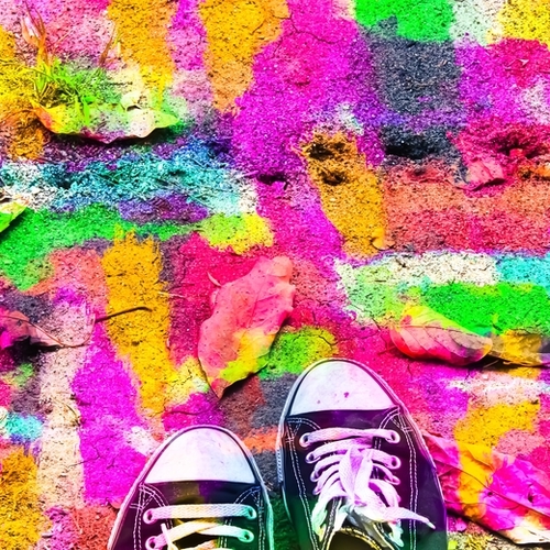 canvas shoes with colorful painting abstract in pink yellow green blue Mural by Timmy333