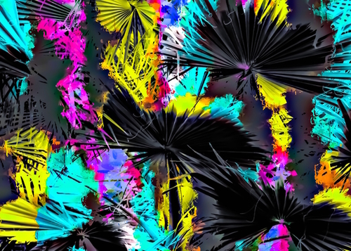 palm leaf texture abstract with painting texture background in pink blue yellow Mural by Timmy333