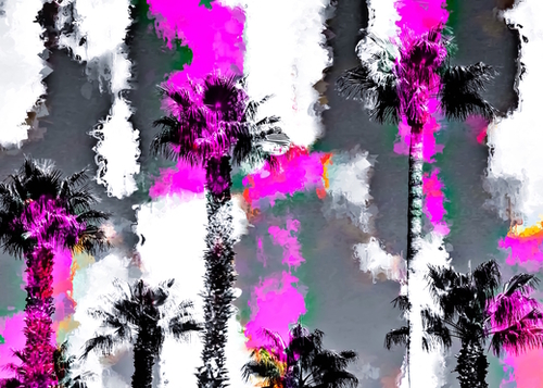 palm tree with splash painting texture abstract background in pink and black Mural by Timmy333