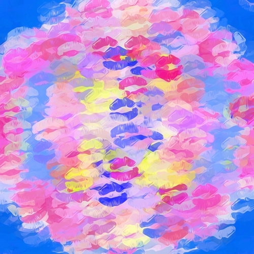sexy kiss lipstick abstract pattern in pink blue yellow red Mural by Timmy333