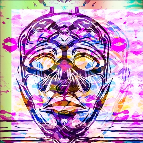 face mask with colorful kisses lipstick background Mural by Timmy333