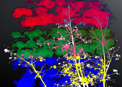 tree branch with leaf and painting texture abstract background in red green blue pink yellow Mural by Timmy333