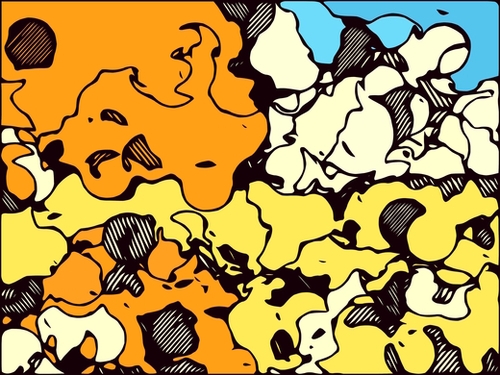 psychedelic graffiti painting abstract in orange yellow and blue Mural by Timmy333