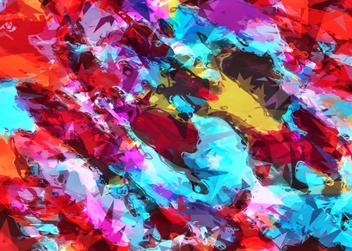 psychedelic geometric pattern painting abstract background in blue red yellow pink Mural by Timmy333