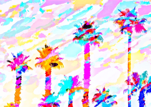 palm tree with colorful painting texture abstract background in pink blue yellow red Mural by Timmy333