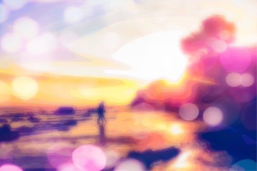 summer beach with sunset sky and beautiful bokeh light background Mural by Timmy333