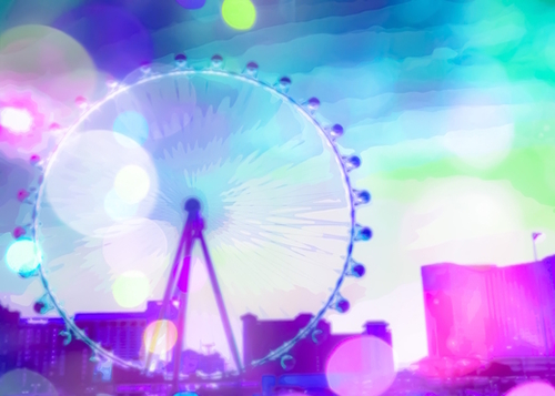 ferris wheel in the city at Las Vegas, USA with the night light bokeh Mural by Timmy333