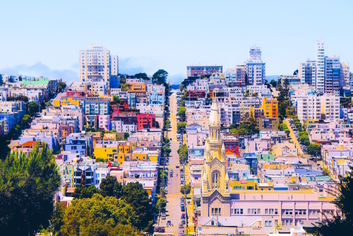 city view at San Francisco, USA,with blue sky Mural by Timmy333