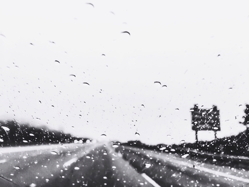 on the road in the rainy day in black and white Mural by Timmy333