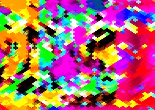 psychedelic geometric pixel abstract pattern in pink purple blue green yellow Mural by Timmy333