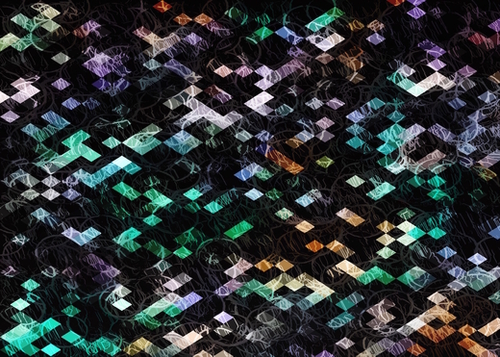 psychedelic geometric pixel abstract pattern in green brown purple black Mural by Timmy333