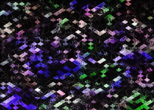 psychedelic geometric pixel abstract pattern in purple green black Mural by Timmy333