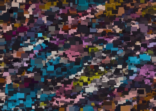 psychedelic geometric square pixel pattern abstract in pink blue brown yellow black Mural by Timmy333
