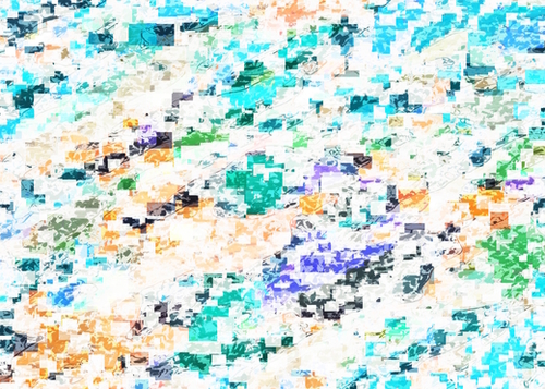 psychedelic geometric square pixel pattern abstract in blue green purple orange Mural by Timmy333