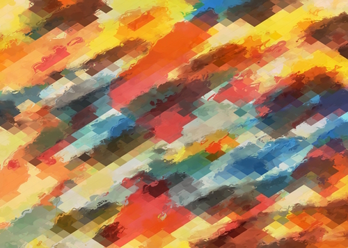 psychedelic camouflage geometric pixel square pattern abstract in orange yellow blue Mural by Timmy333