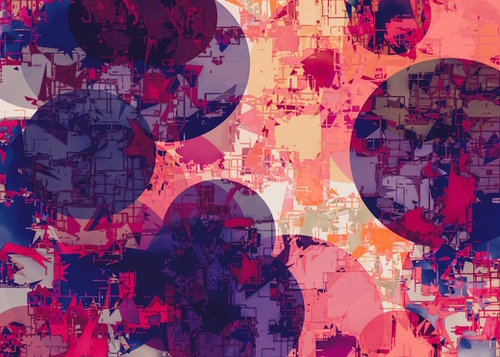 geometry circle pattern abstract in red and purple Mural by Timmy333