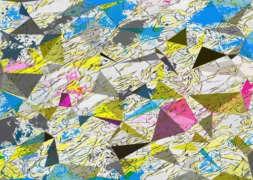 psychedelic geometric triangle polygon pattern abstract in yellow blue pink Mural by Timmy333